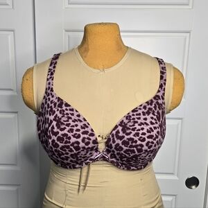 CACIQUE BOOST PLUNGE PADDED BRA PURPLE MAUVE ANIMAL PRINT WOMEN 40D SEXY FLIRTY